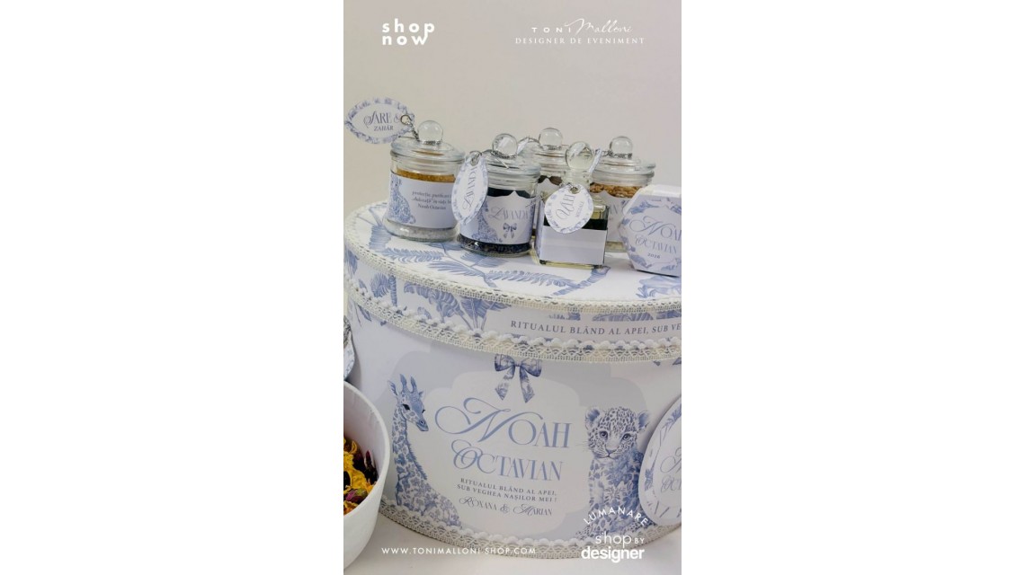 Set prima băiță Safari Blue personalizat băiat ritual după botez cu nașii 2